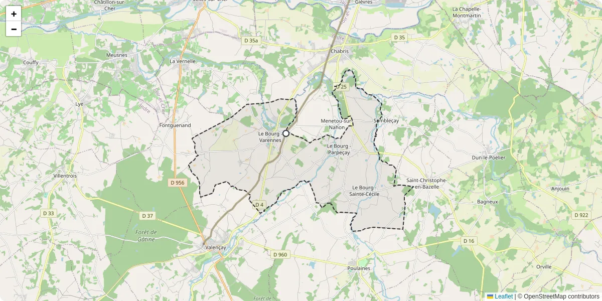 Carte du réseau de transport en commun à Val-Fouzon - lignes de bus et arrêts