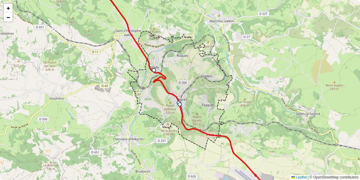 Carte du réseau de transport en commun à Valady - lignes de bus et arrêts