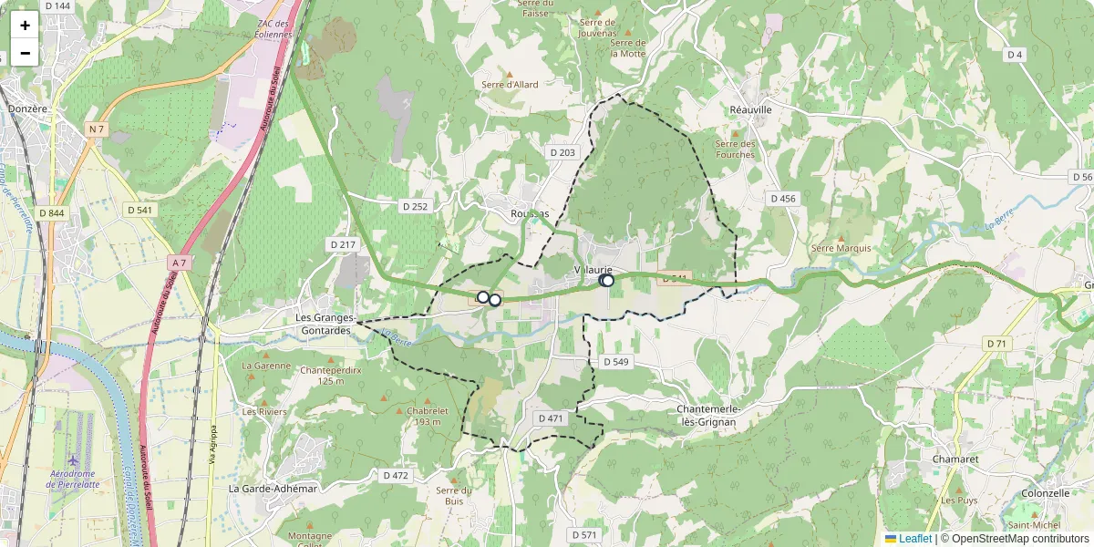 Carte du réseau de transport en commun à Valaurie - lignes de bus et arrêts