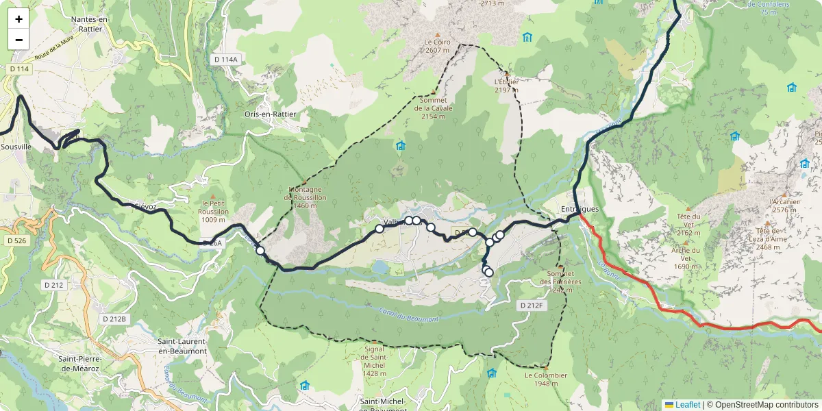 Carte du réseau de transport en commun à Valbonnais - lignes de bus et arrêts