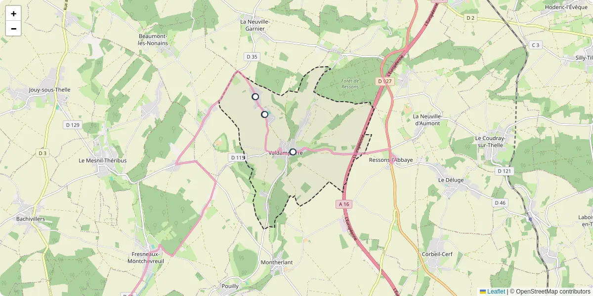 Carte du réseau de transport en commun à Valdampierre - lignes de bus et arrêts