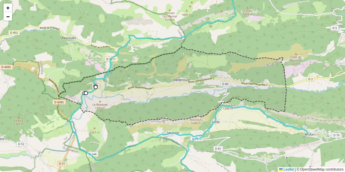 Carte du réseau de transport en commun à Valderoure - lignes de bus et arrêts