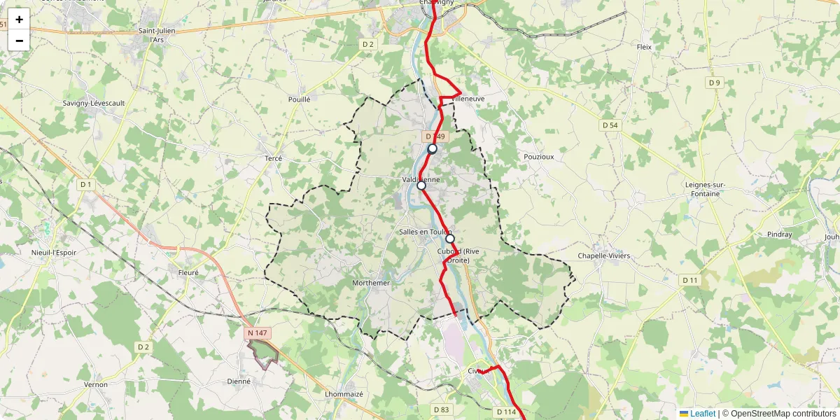 Carte du réseau de transport en commun à Valdivienne - lignes de bus et arrêts