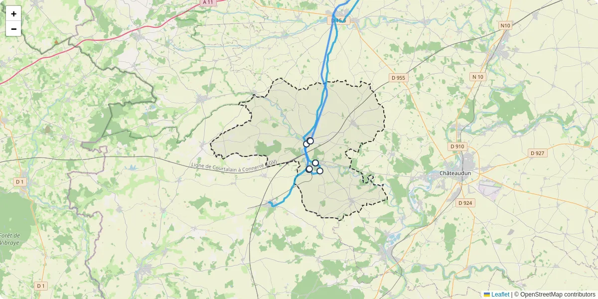Carte du réseau de transport en commun à Vald'Yerre - lignes de bus et arrêts