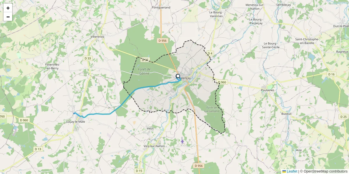 Carte du réseau de transport en commun à Valençay - lignes de bus et arrêts