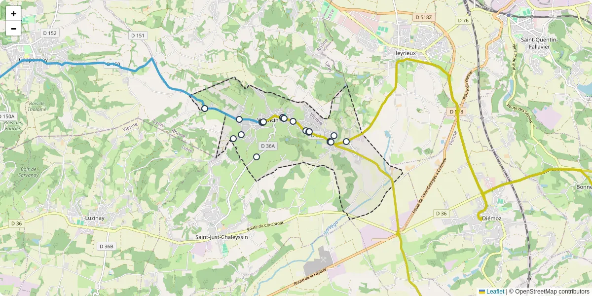 Carte du réseau de transport en commun à Valencin - lignes de bus et arrêts