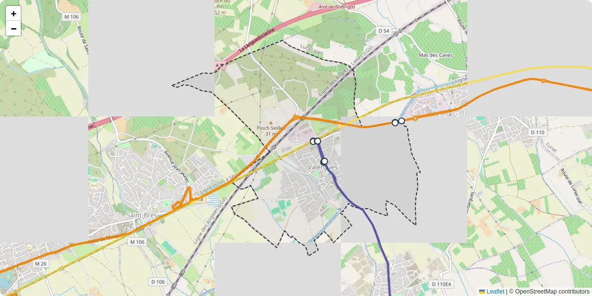 Carte du réseau de transport en commun à Valergues - lignes de bus et arrêts