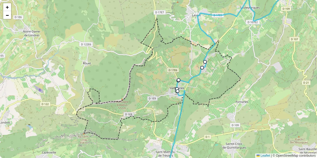 Carte du réseau de transport en commun à Valflaunès - lignes de bus et arrêts