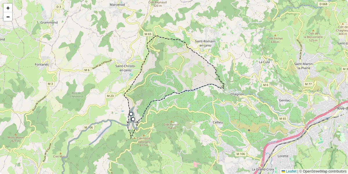 Carte du réseau de transport en commun à Valfleury - lignes de bus et arrêts