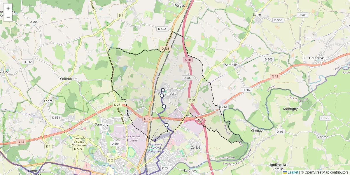 Carte du réseau de transport en commun à Valframbert - lignes de bus et arrêts