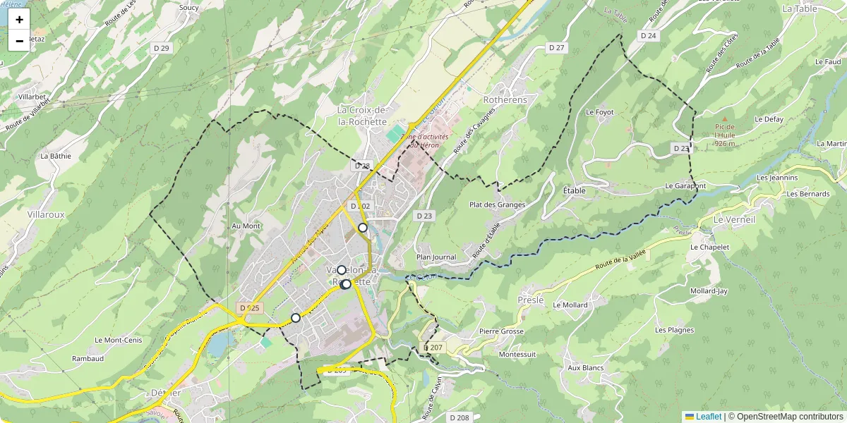 Carte du réseau de transport en commun à Valgelon-La Rochette - lignes de bus et arrêts