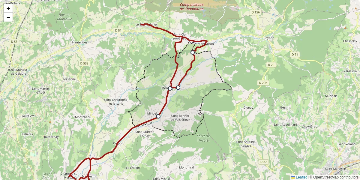 Carte du réseau de transport en commun à Valherbasse - lignes de bus et arrêts
