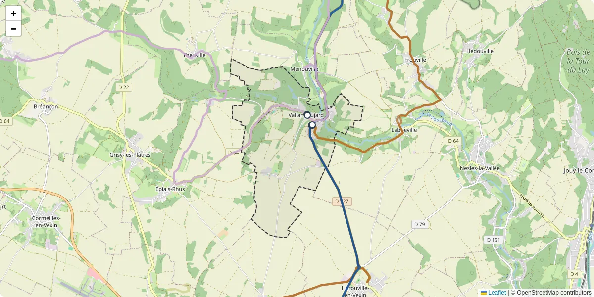 Carte du réseau de transport en commun à Vallangoujard - lignes de bus et arrêts