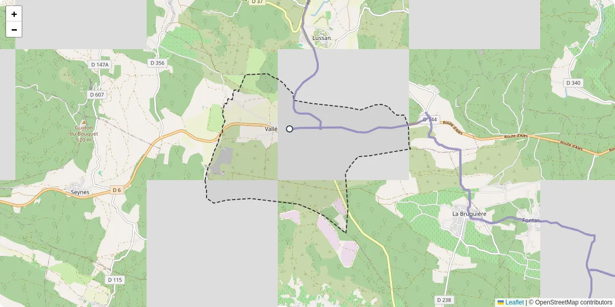 Carte du réseau de transport en commun à Vallérargues - lignes de bus et arrêts