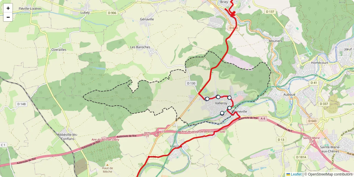 Carte du réseau de transport en commun à Valleroy - lignes de bus et arrêts