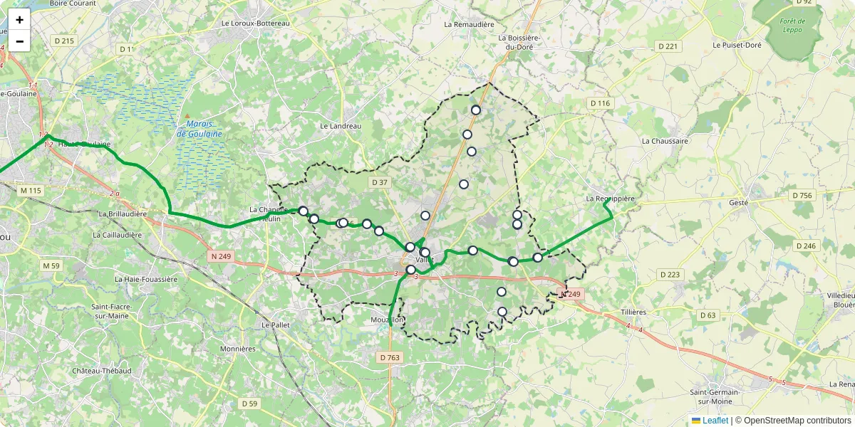 Carte du réseau de transport en commun à Vallet - lignes de bus et arrêts
