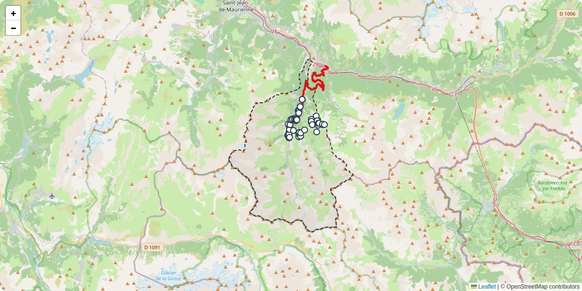 Carte du réseau de transport en commun à Valloire - lignes de bus et arrêts