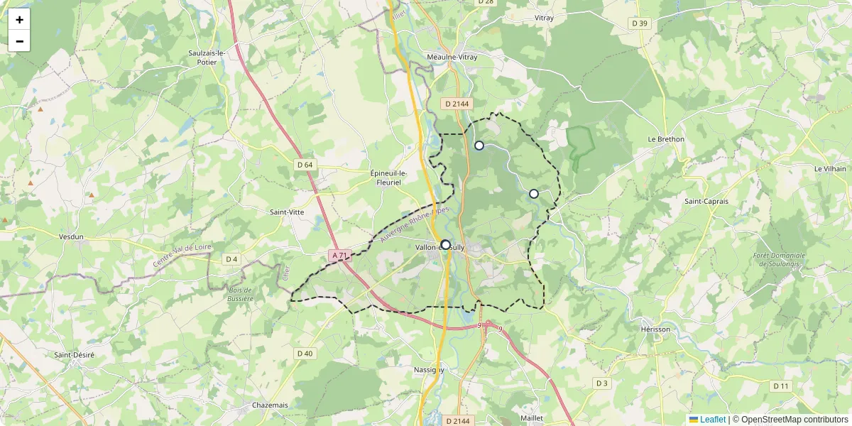 Carte du réseau de transport en commun à Vallon-en-Sully - lignes de bus et arrêts