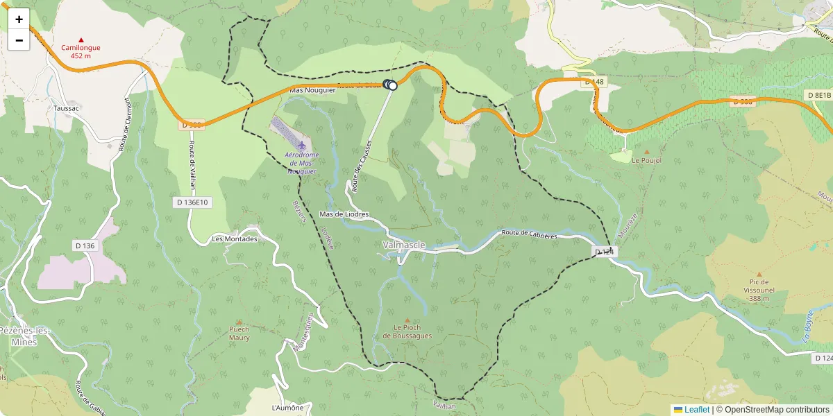 Carte du réseau de transport en commun à Valmascle - lignes de bus et arrêts