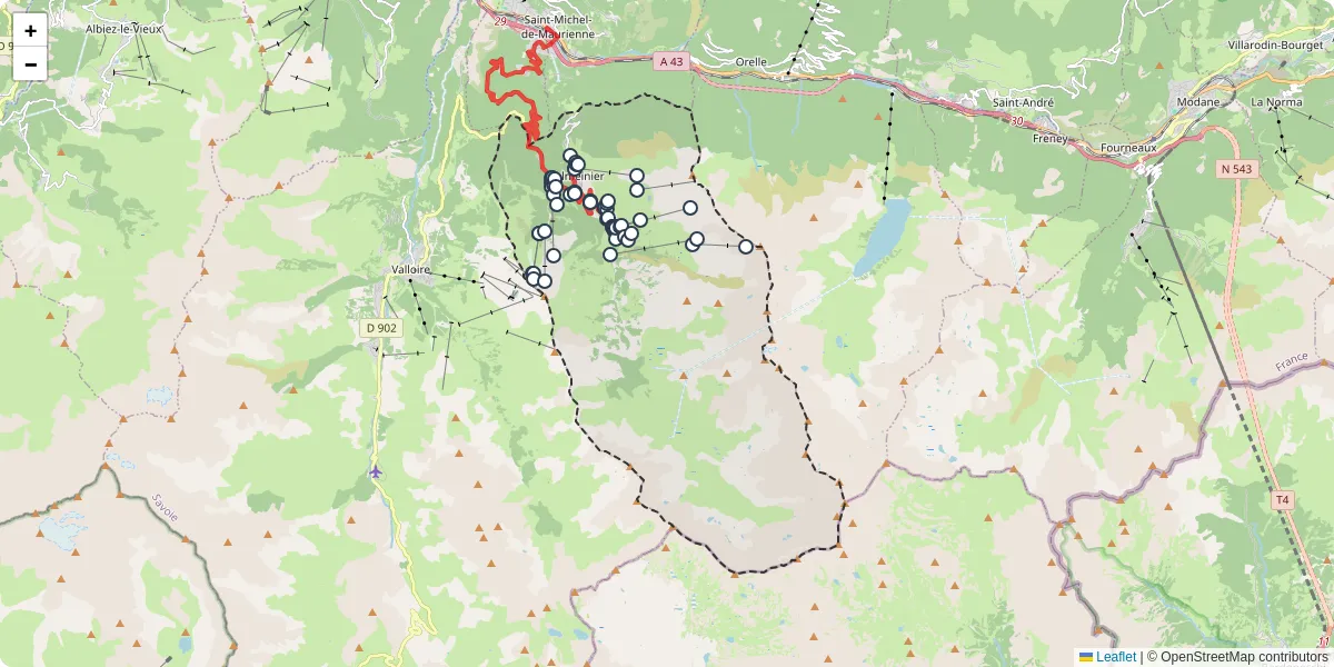 Carte du réseau de transport en commun à Valmeinier - lignes de bus et arrêts