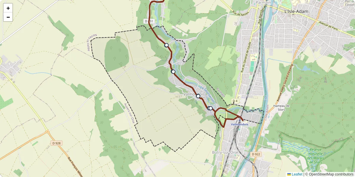 Carte du réseau de transport en commun à Valmondois - lignes de bus et arrêts