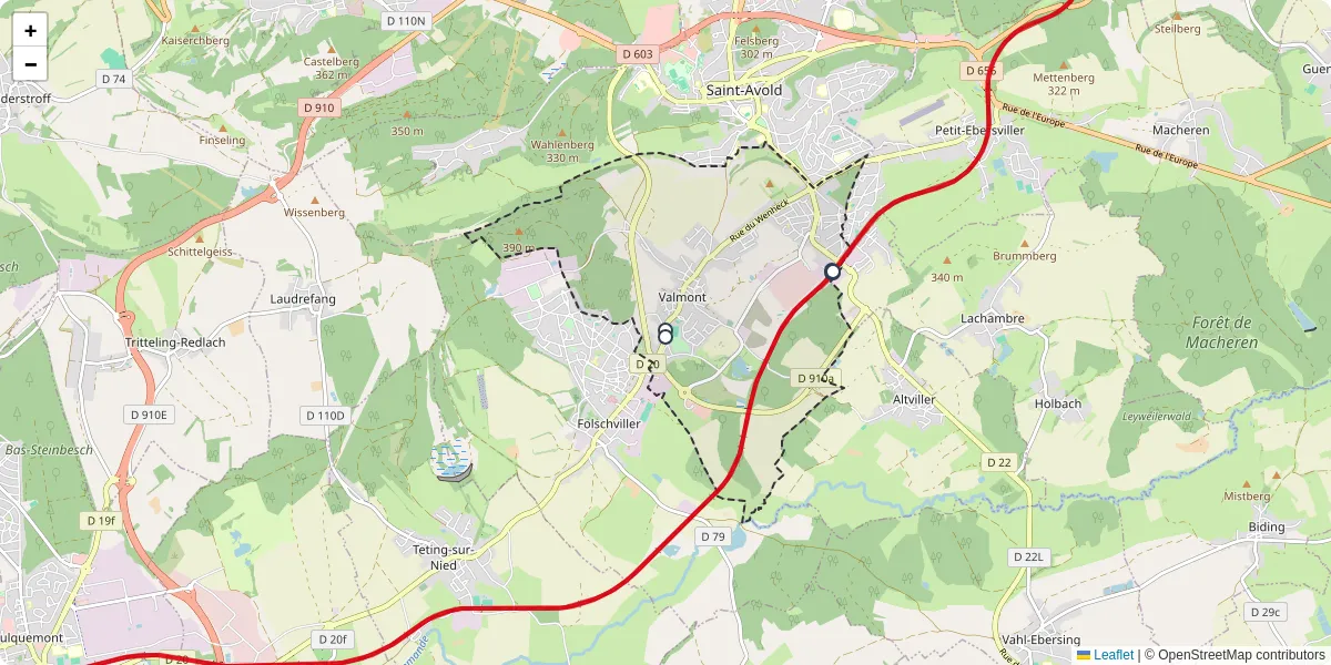 Carte du réseau de transport en commun à Valmont - lignes de bus et arrêts