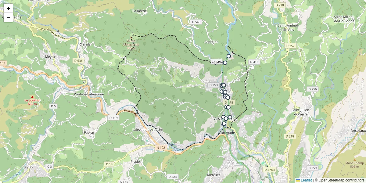Carte du réseau de transport en commun à Vals-les-Bains - lignes de bus et arrêts