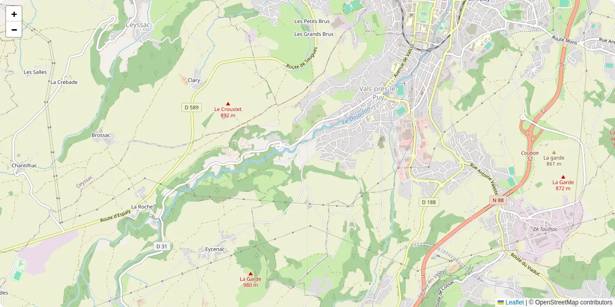 Carte du réseau de transport en commun à Vals-près-le-Puy - lignes de bus et arrêts