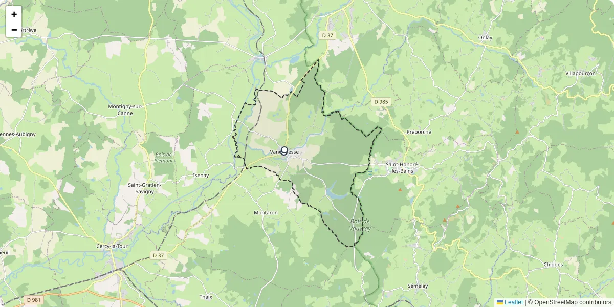 Carte du réseau de transport en commun à Vandenesse - lignes de bus et arrêts