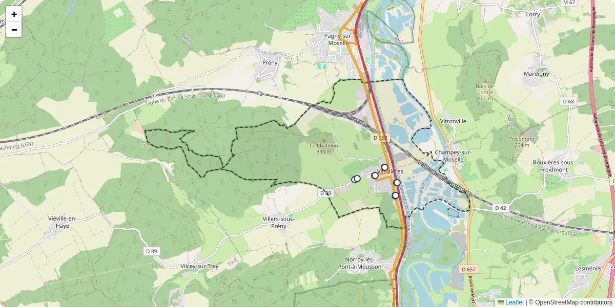 Carte du réseau de transport en commun à Vandières - lignes de bus et arrêts