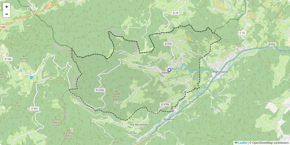 Carte du réseau de transport en commun à Vanosc - lignes de bus et arrêts