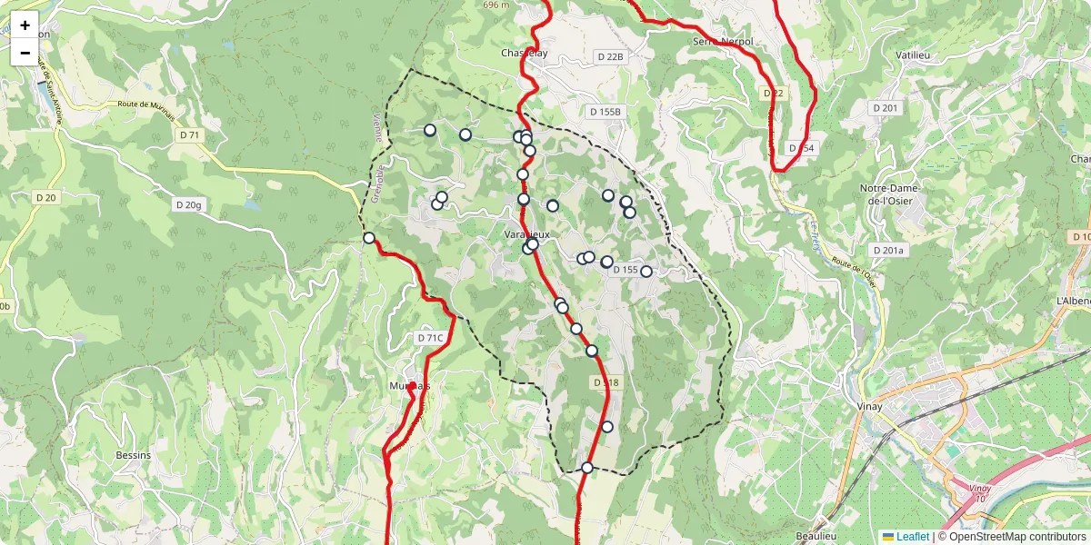 Carte du réseau de transport en commun à Varacieux - lignes de bus et arrêts