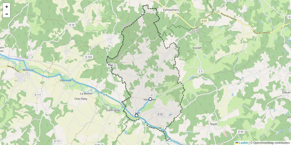 Carte du réseau de transport en commun à Varaignes - lignes de bus et arrêts