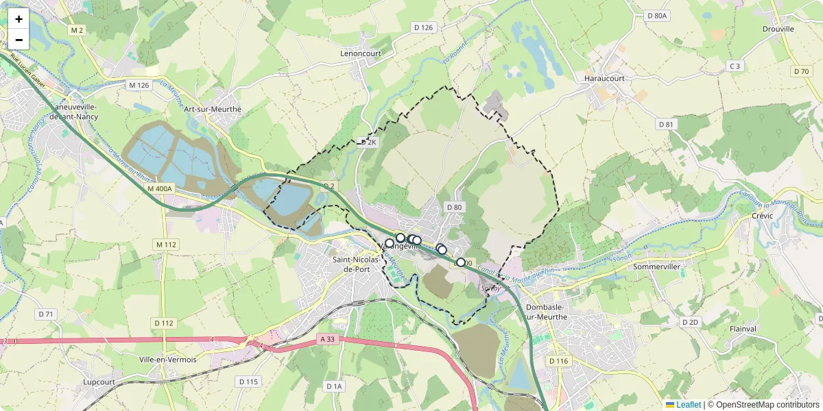 Carte du réseau de transport en commun à Varangéville - lignes de bus et arrêts