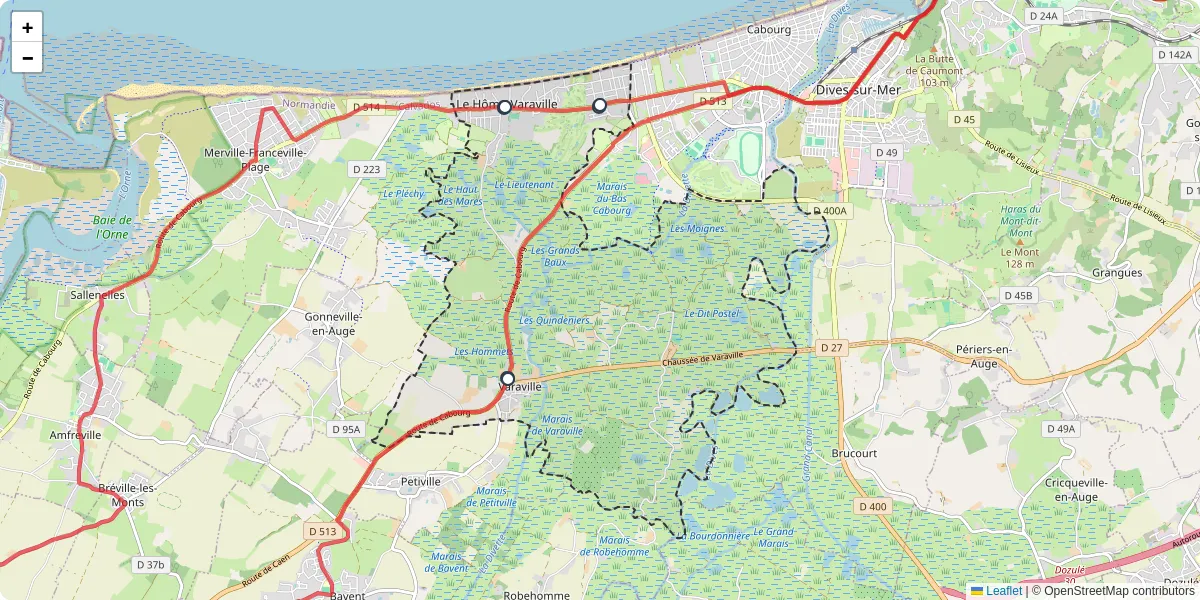 Carte du réseau de transport en commun à Varaville - lignes de bus et arrêts