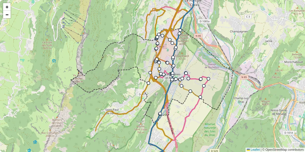 Carte du réseau de transport en commun à Varces-Allières-et-Risset - lignes de bus et arrêts