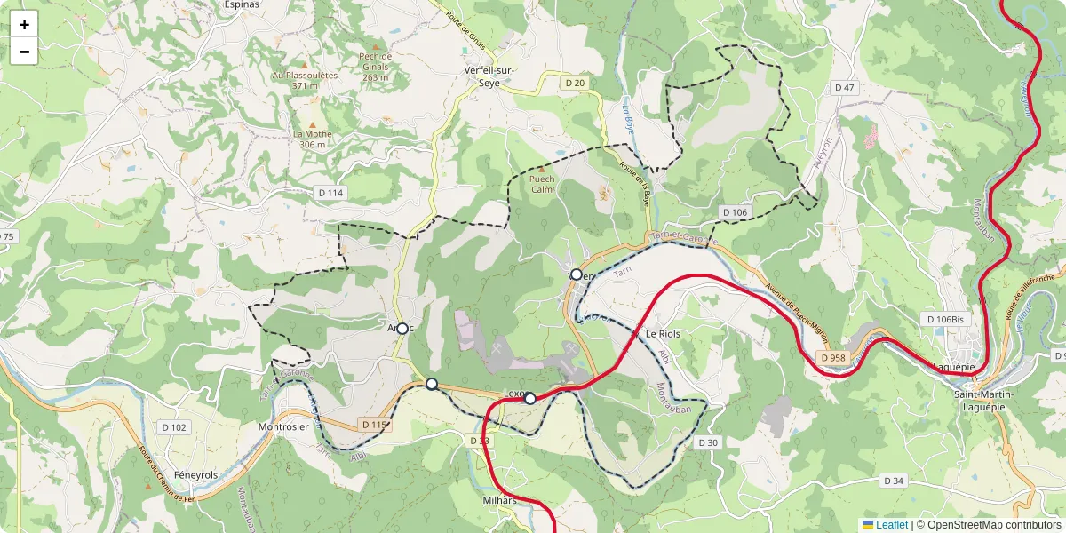 Carte du réseau de transport en commun à Varen - lignes de bus et arrêts