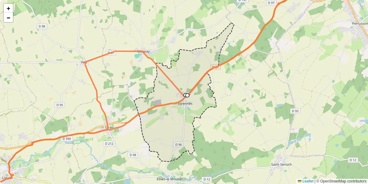 Carte du réseau de transport en commun à Varennes - lignes de bus et arrêts