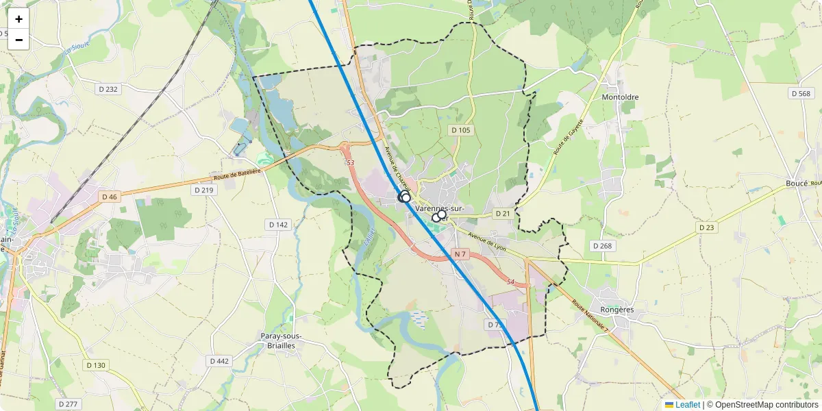 Carte du réseau de transport en commun à Varennes-sur-Allier - lignes de bus et arrêts