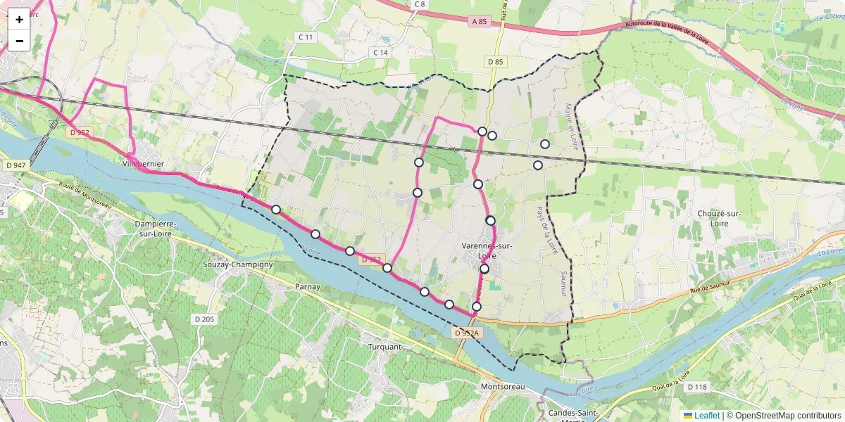 Carte du réseau de transport en commun à Varennes-sur-Loire - lignes de bus et arrêts