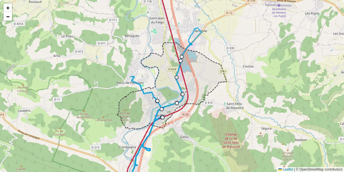 Carte du réseau de transport en commun à Varilhes - lignes de bus et arrêts
