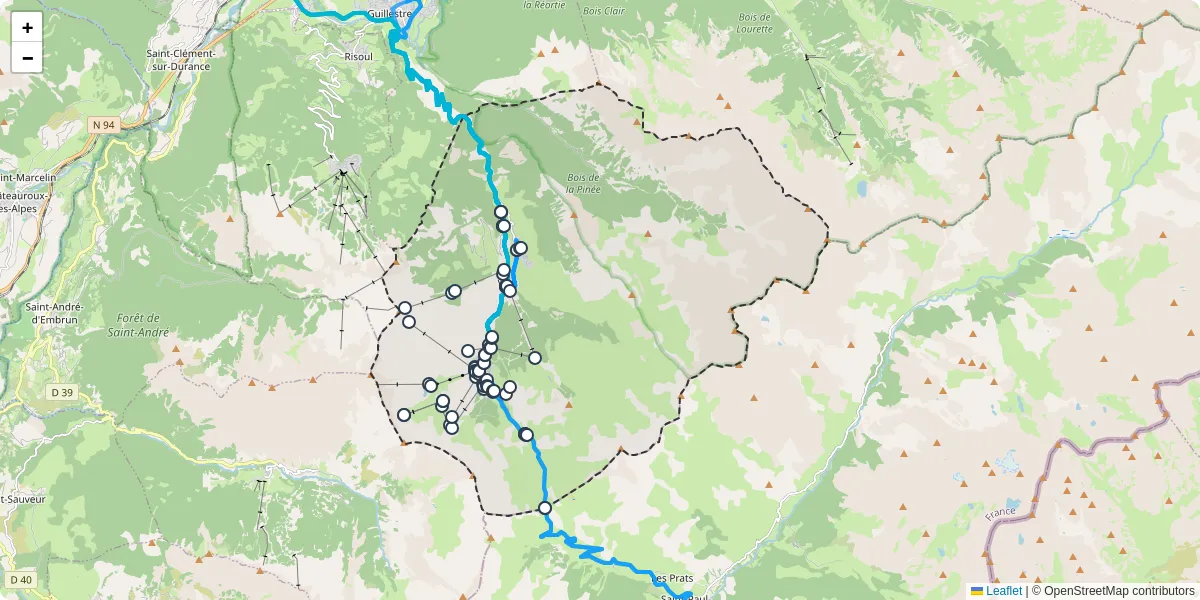 Carte du réseau de transport en commun à Vars - lignes de bus et arrêts