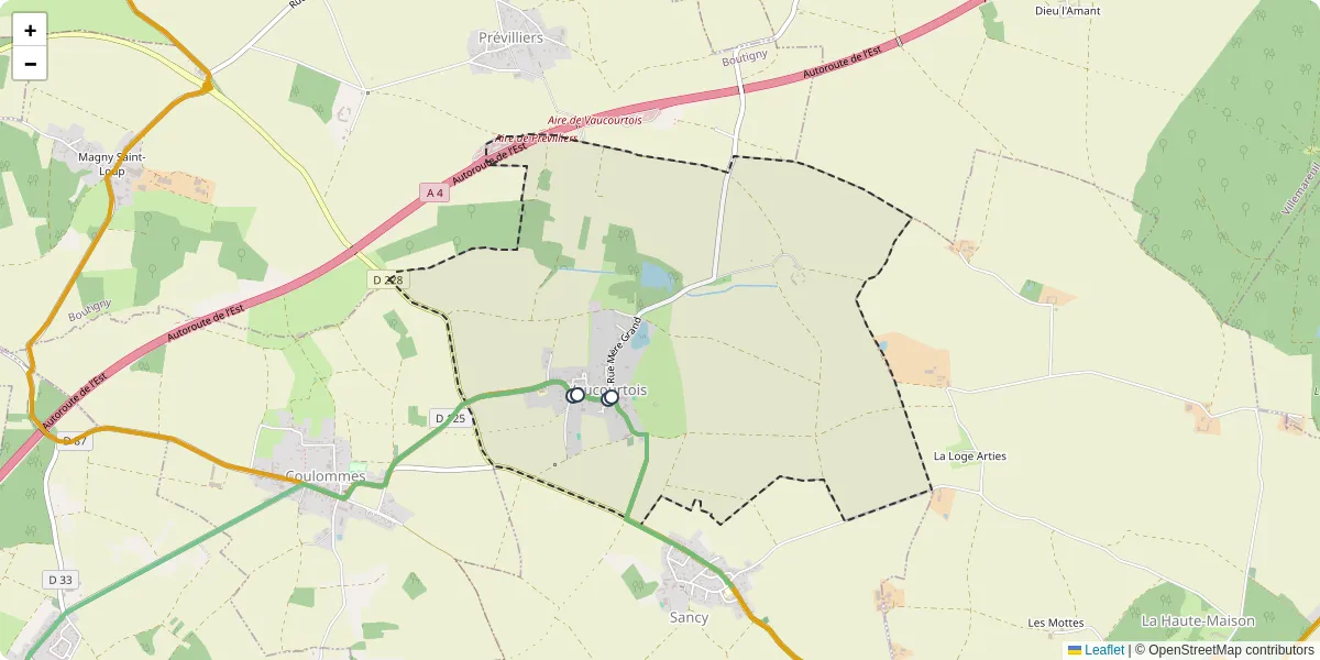 Carte du réseau de transport en commun à Vaucourtois - lignes de bus et arrêts