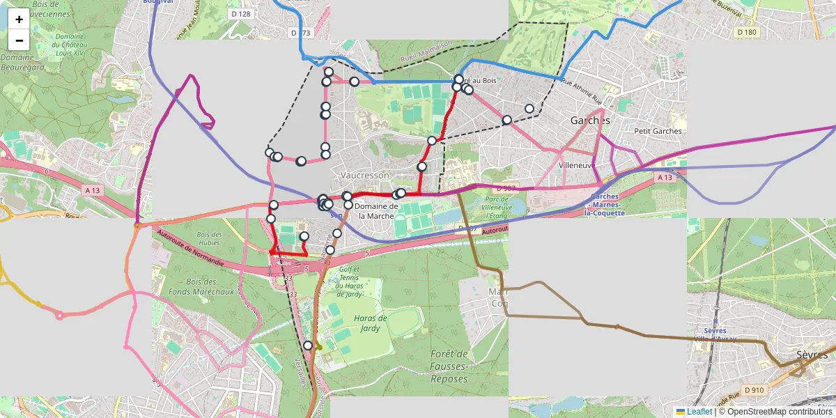 Carte du réseau de transport en commun à Vaucresson - lignes de bus et arrêts