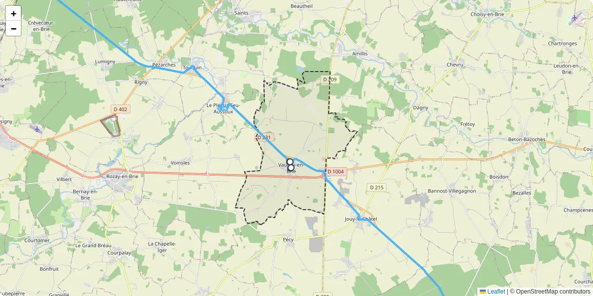 Carte du réseau de transport en commun à Vaudoy-en-Brie - lignes de bus et arrêts