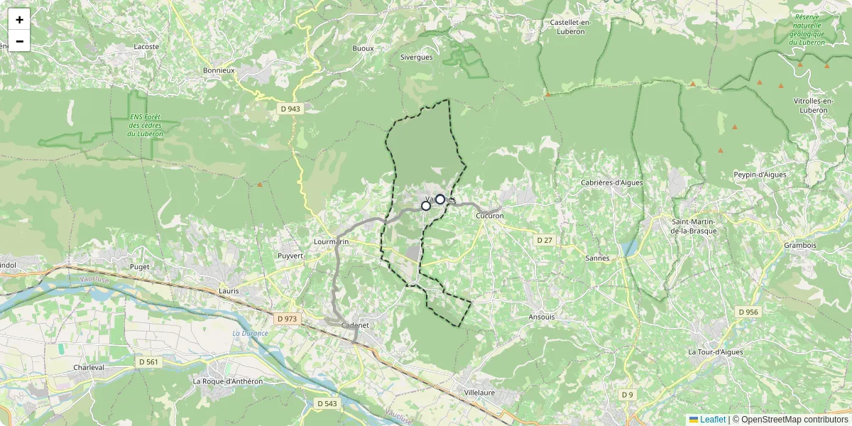 Carte du réseau de transport en commun à Vaugines - lignes de bus et arrêts
