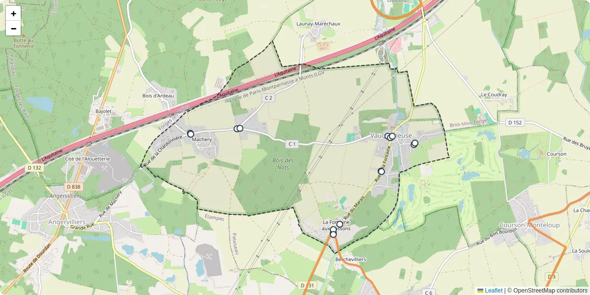 Carte du réseau de transport en commun à Vaugrigneuse - lignes de bus et arrêts