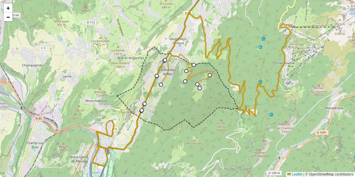 Carte du réseau de transport en commun à Vaulnaveys-le-Bas - lignes de bus et arrêts