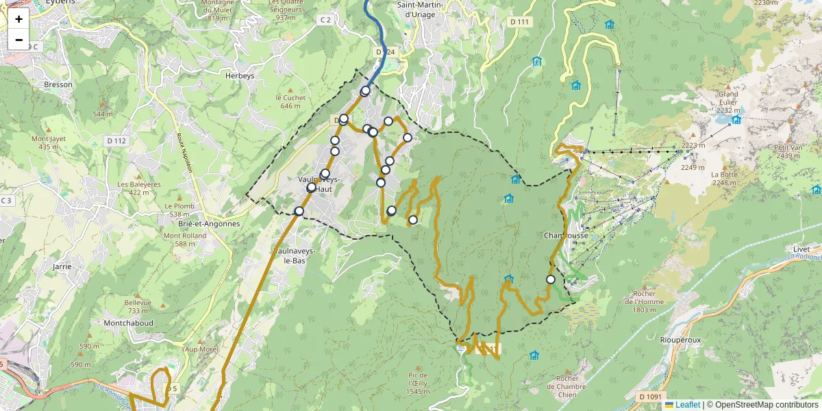 Carte du réseau de transport en commun à Vaulnaveys-le-Haut - lignes de bus et arrêts