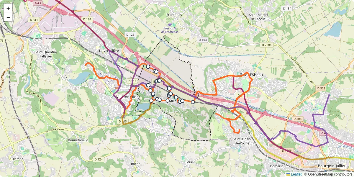 Carte du réseau de transport en commun à Vaulx-Milieu - lignes de bus et arrêts